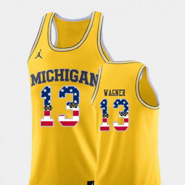 Michigan #13 For Men Moritz Wagner Jersey Yellow Alumni USA Flag College Basketball
